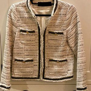 Zara Tweed Blazer, Raw Hem (Cream with Black plus gold hardware) Size S